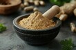 © Aliaksandra - herbal stress relief, ashwagandha root powder in a bowl, using mortar and pestle to highlight natural stress relief, relaxation, and holistic wellness