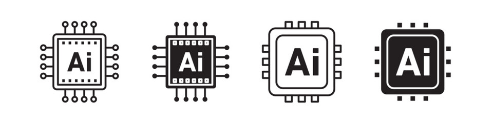 Artificial intelligence AI processor chip icon collection