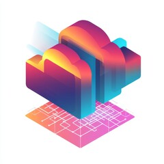Poster - A digital cloud made up of geometric shapes in a vivid gradient, symbolizing modern cloud technology systems.