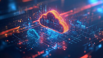 Visual representation of a cloud with dynamic data flow, highlighting the process of API cloud migration and the transfer of infrastructure.