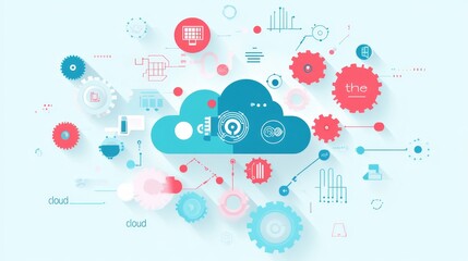 Poster - This image features a cloud-centered design with gears, data icons, and abstract elements, symbolizing innovation in cloud computing.