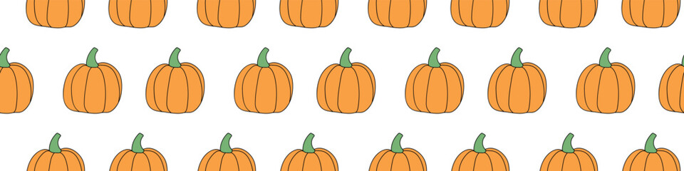 Wall Mural - Vector seamless pattern with outline pumpkins in doodle style. Halloween or thanksgiving background and texture.