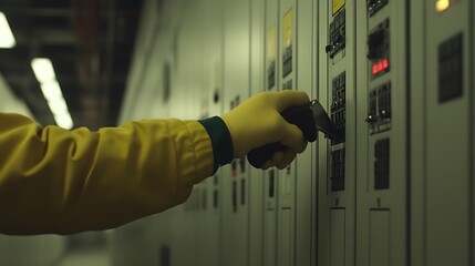 Poster - Engineer Tightening Bolt on Energy Storage Battery
