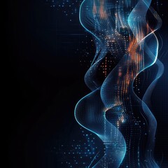 Poster - Abstract digital waves with glowing lines and dots on a dark background, representing technology and innovation.