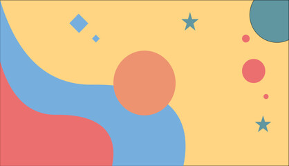 Poster - abstract background with circles and stars, Background illustration in flat design. Abstract background with geometric shapes and dots in retro-modern style colors