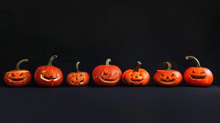 Wall Mural - a cheerful halloween display featuring seven jack-o'-lantern pumpkins with smiling faces. each pumpk