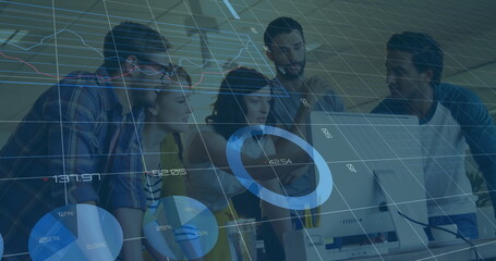 Aufkleber - Image of financial data processing over diverse business people in office