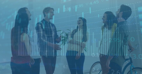 Aufkleber - Image of financial data processing over diverse business people in office