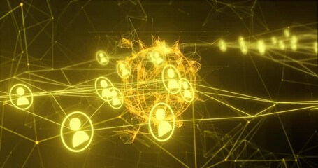 Poster - Network of connections and user icons animation over abstract digital background