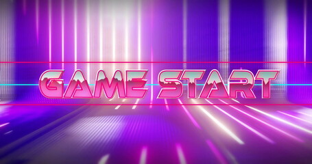 Poster - Image of game start text over neon lines on black background