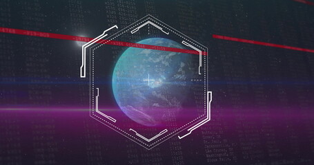 Wall Mural - Image of hexagonal scanner frame over globe in space