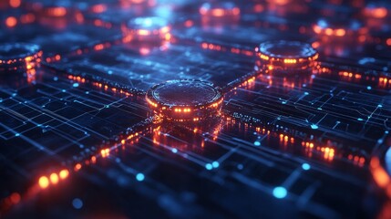 Poster - A vivid digital representation of circuit board technology featuring glowing nodes in a futuristic network scene.