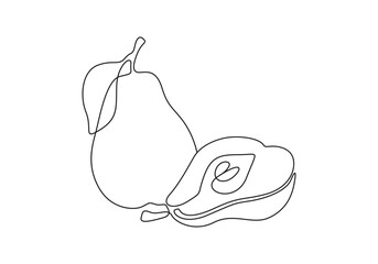 Wall Mural - Pear continuous one line drawing. Isolated on white background vector illustration