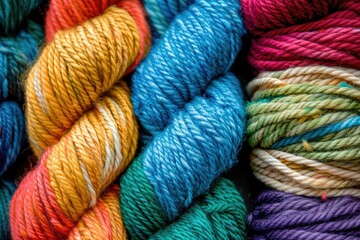Poster - A bunch of colorful yarn balls captured in a tight shot, ideal for textile or craft-related uses