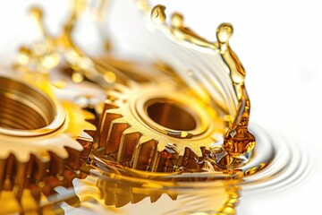 Poster - Close-up of two interlocking gears with a crown on top, suitable for use in illustrations about machinery, engineering, or royalty
