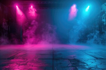Aufkleber - A darkened stage lit up by pink and blue lights