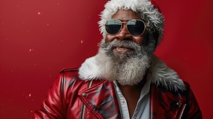Aufkleber - A man with a thick beard wears a bright red jacket and shades outdoors