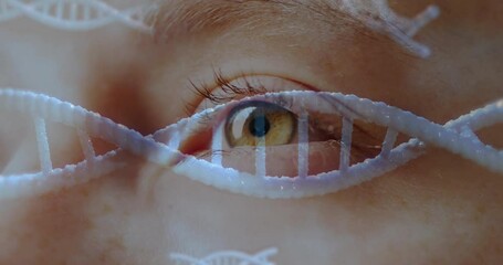 Aufkleber - Animating DNA strand over close-up of human eye, focusing on genetic science