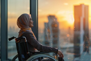 Poster - A person in a wheelchair looks out a window with a thoughtful expression