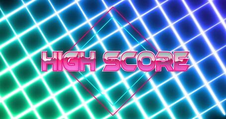 Poster - Image of high score text over neon lines on black background