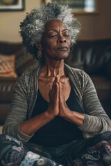 Canvas Print - A person sitting on a couch with eyes closed, possibly meditating or sleeping