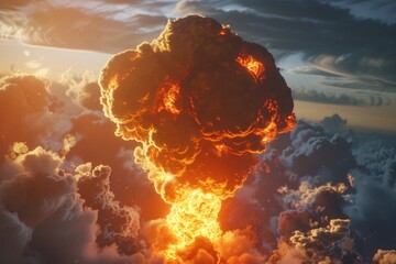 Aufkleber - A massive explosion with thick smoke and flames in the sky, suitable for backgrounds or dramatic scenes