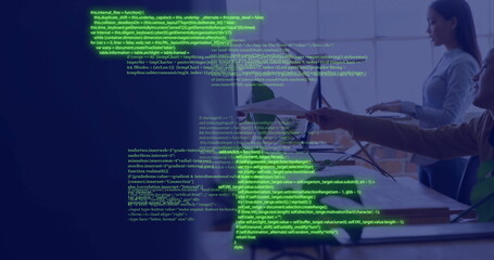 Poster - Computer code image over business person working on laptop