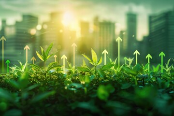 Poster - Urban landscape with greenery and abstract designs, ideal for representing innovation and progress