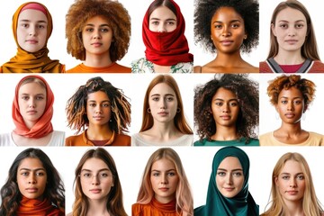Poster - A group of women wearing different colored headscarves, standing together