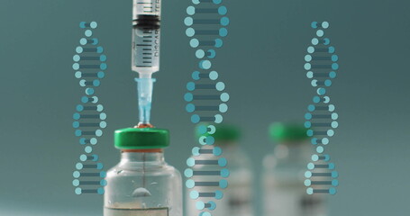 Sticker - Image of dna strands and data processing over vaccination