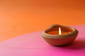 Poster - A small candle lit on a pink surface