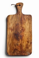 Poster - A wooden cutting board placed on a clean white surface, perfect for food preparation and presentation