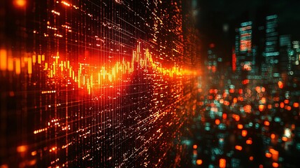 Poster - Abstract Digital Network Data Stream with Glowing Red and Teal Lights