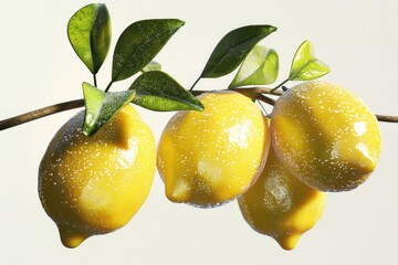 Poster - Fresh lemons hanging from a tree branch amidst lush green leaves
