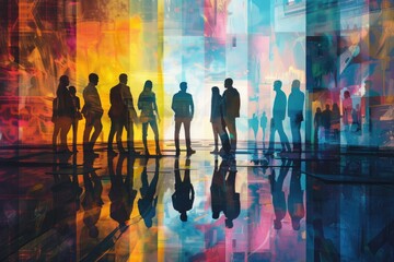 Poster - Group portrait in front of vibrant wall art, great for social media or community events