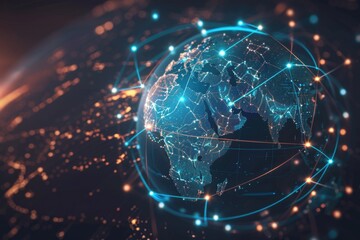 Poster - A globe with a network of dots representing global connections and relationships