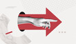 © accogliente - Trendy Halftone Collage Hand pointing finger and forward arrow. Business success and startup development. Social media marketing and promotion. Indicate direction. Contemporary art vector illustration