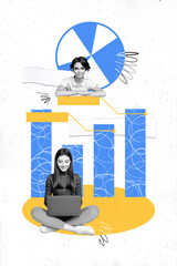 Aufkleber - Composite collage image of teamwork trader businesswoman data analysis graph earn money bizarre unusual fantasy billboard