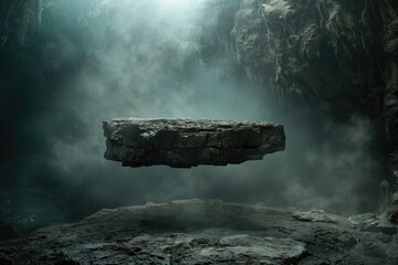 Wall Mural - A large rock floats in the middle of a cave, surrounded by darkness