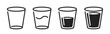 © vladwel - Glass water icon line stroke simple vector graphic set, empty half full drink cup symbol pictogram black white isolated clip art image, beverage alcohol short outline glyph cut out silhouette shape
