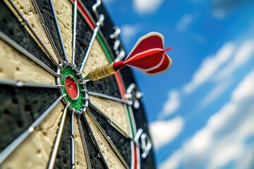Poster - A detailed view of a dart successfully striking the center of a target