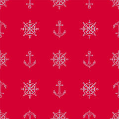 Nautical ship wheel and anchor seamless pattern collection in various colors in grid