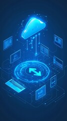 Poster - A digital ecosystem depicting cloud computing and data networking, intertwined with various tech elements.