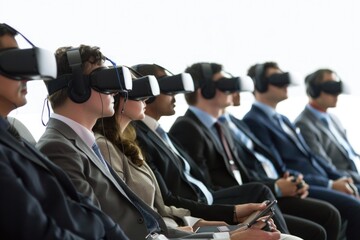 Poster - A group of people wearing virtual reality headsets, enjoying immersive experiences