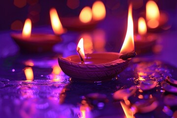 Poster - A collection of lit candles placed on a table, ideal for use in scenes involving warm ambiance and cozy settings