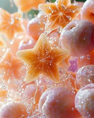 Canvas Print - Starfruit and other fruits splashing in water, a vibrant burst of color and freshness.