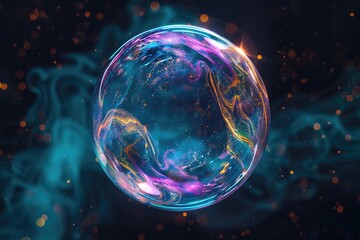 Poster - A single blue and purple bubble floats in mid-air