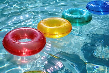 Poster - Three inflatable rings floating in a pool