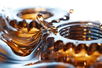 Poster - A detailed shot of a metal gear wheel with teeth and rivets