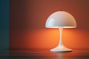 Aufkleber - A simple still life image of a white lamp sitting on top of a wooden table